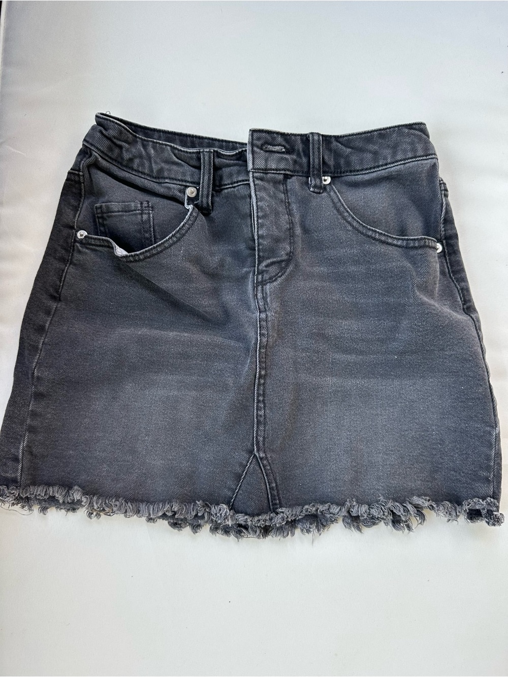 wild fable Black Washed Denim Mini Skirt with Frayed Hem